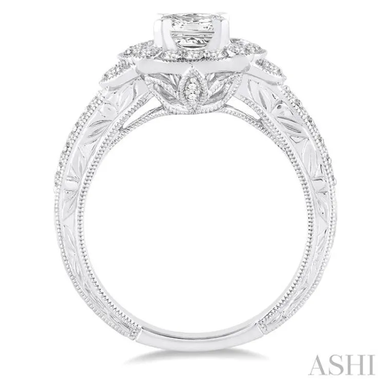 1 1/4 Ctw Diamond Engagement Ring with 3/4 Ct Round Cut Center Stone in 14K White Gold