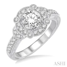 1 1/4 Ctw Diamond Engagement Ring with 3/4 Ct Round Cut Center Stone in 14K White Gold