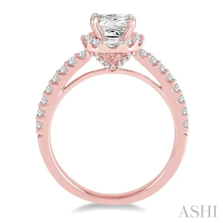 1 1/5 Ctw Diamond Engagement Ring with 5/8 Ct Princess Cut Center Stone in 14K Rose Gold