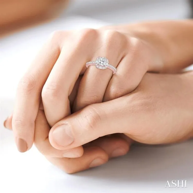 1 1/5 Ctw Diamond Engagement Ring with 5/8 Ct Princess Cut Center Stone in 14K Rose Gold
