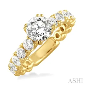 1 3/4 Ctw Diamond Engagement Ring with 3/4 Ct Round Cut Center Stone in 14K Yellow Gold