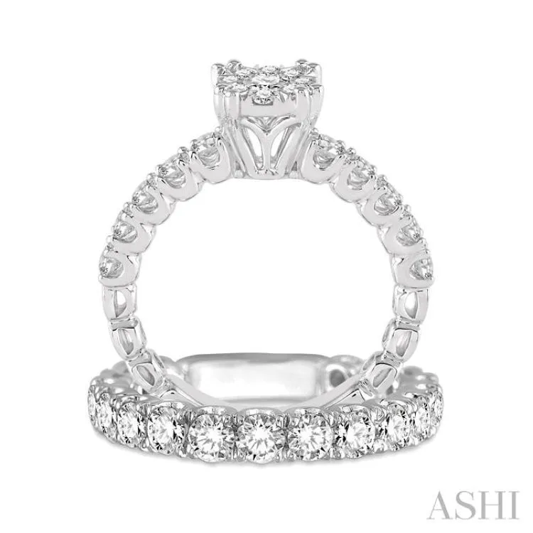 1 3/4 Ctw Diamond Lovebright Wedding Set with 1 Ctw Engagement Ring and 3/4 Ctw Wedding Band in 14K White Gold