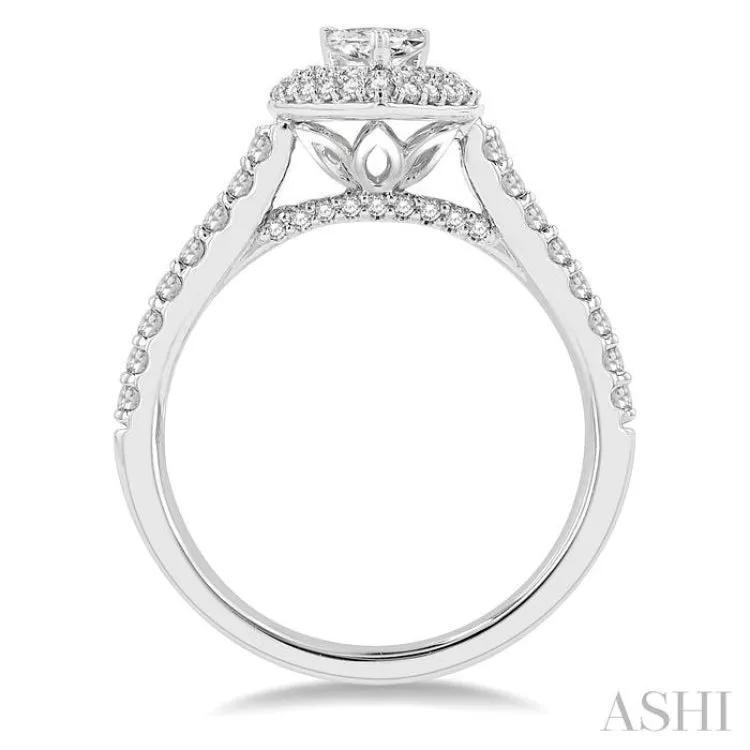 1 ctw Round Cut Diamond Engagement Ring With 1/2 ctw Pear Cut Center Stone in 14K White Gold