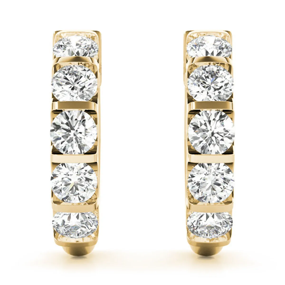 1/2 Carat Tw Natural Channel Set Diamond Hoop Earrings In 14K Yellow Gold