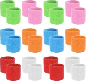 12 PCS Neon Wristbands Tennis Wrist Colorful Sports Wristbands Sweatbands 80s Neon Athletic Youth Football Basketball Gymnastics Wrist Bands Running, Gym, Working Out for Youth
