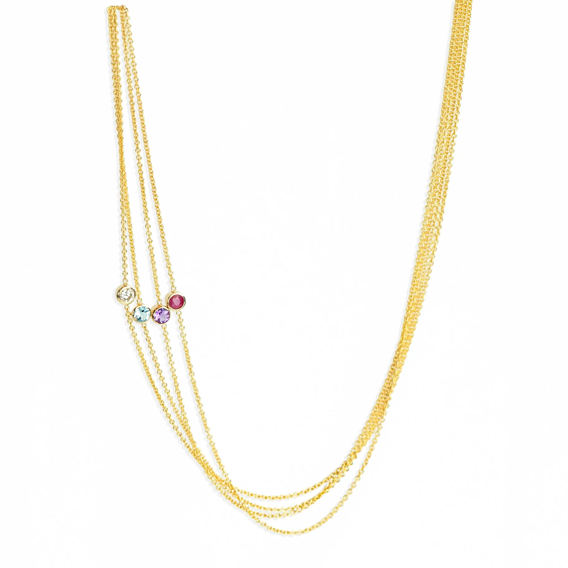 14K Gold Asymmetrical Birthstone Necklace - Turquoise (December)
