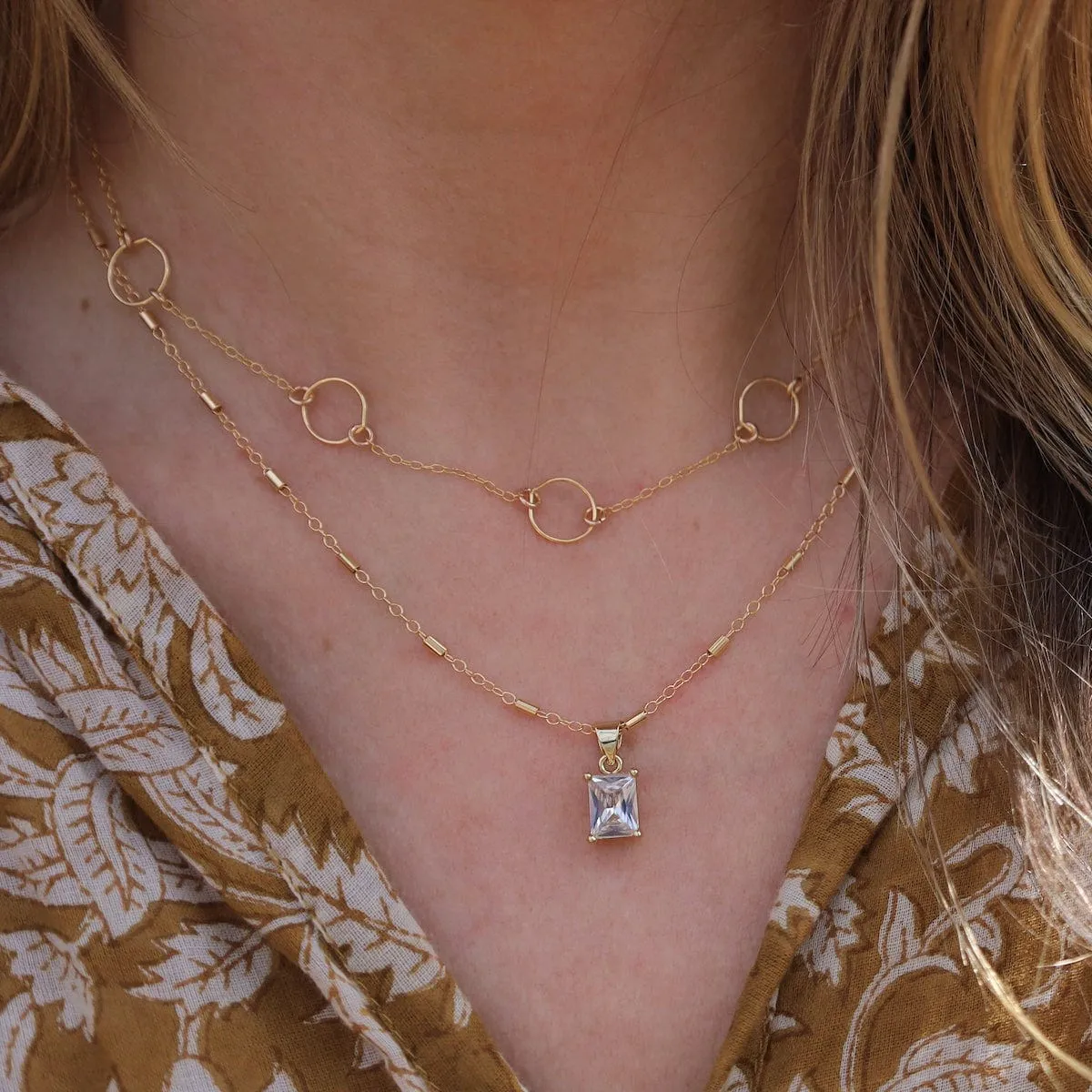 14k Gold Filled Chain with Small Hoops Necklace