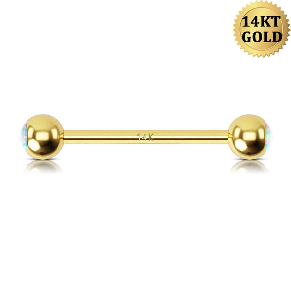 14K Gold Nipple Ring Opal Ball Nipple Piercing Barbell