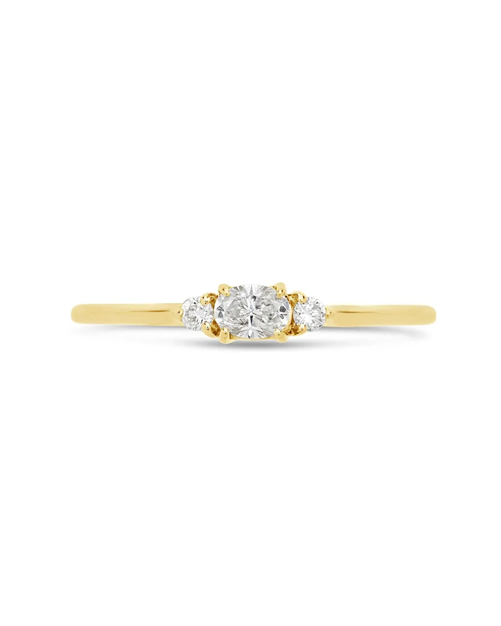 14K Gold Three-Stone Oval Diamond Ring
