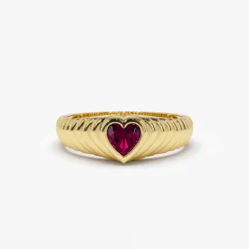 14k Heart Shape Ruby Beveled Ring