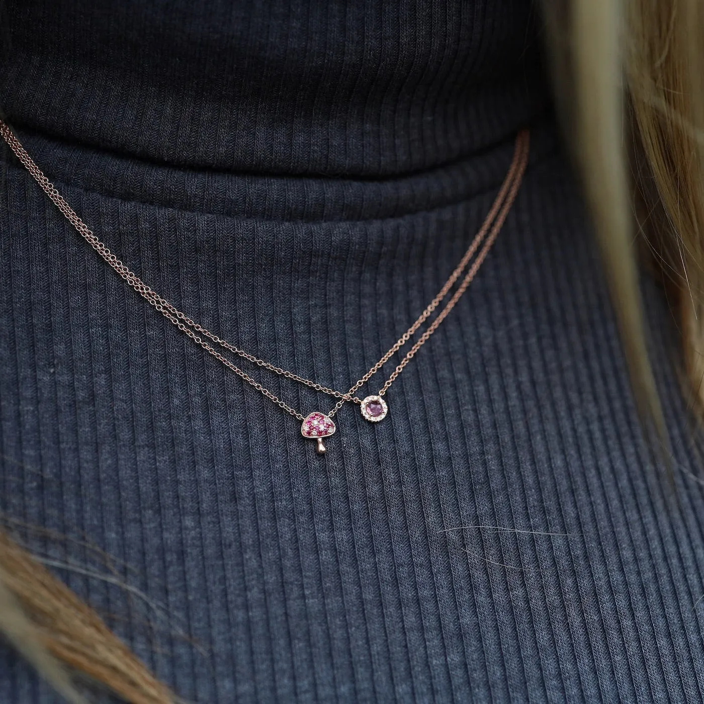 14k Pink Tourmaline Diamond Halo Necklace