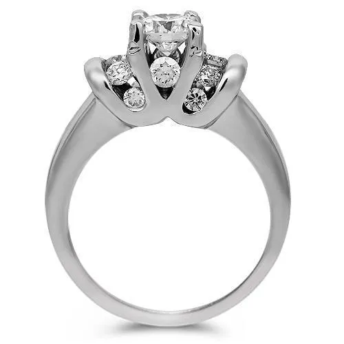 14K Solid White Gold Diamond Engagement Ring 0.71 Ctw