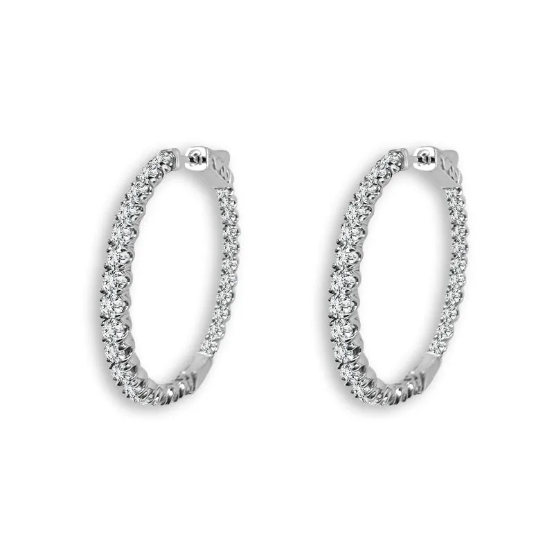 14K White Gold 5ctw Oval Inside Out Diamond Hoops
