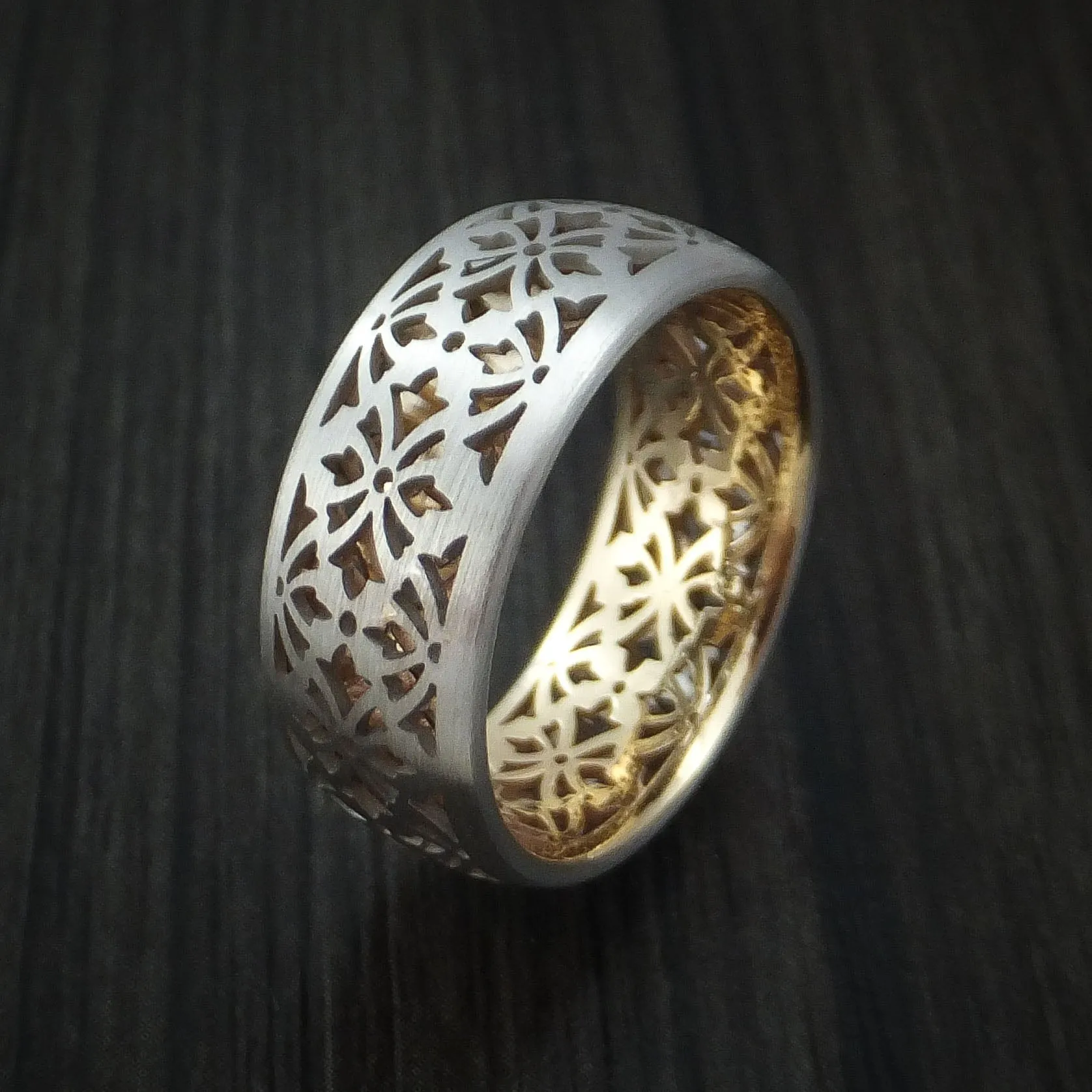 14K White Gold and Yellow Gold Band Custom Made Men's Ring