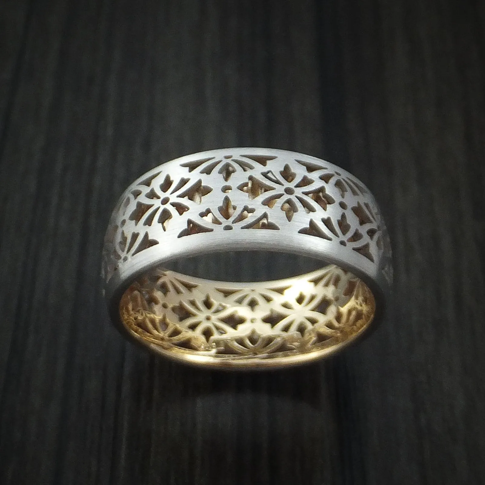 14K White Gold and Yellow Gold Band Custom Made Men's Ring