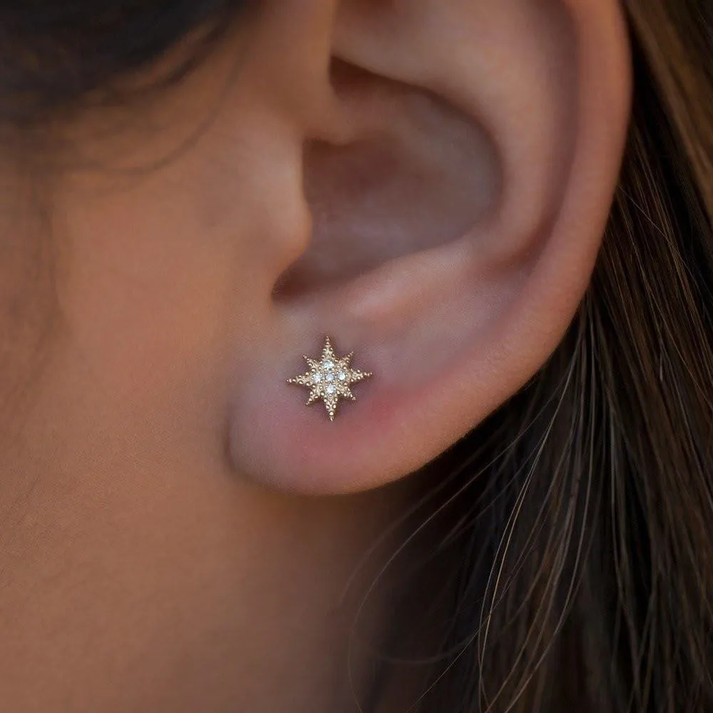 14KT Rose Gold Diamond North Star Stud Earrings