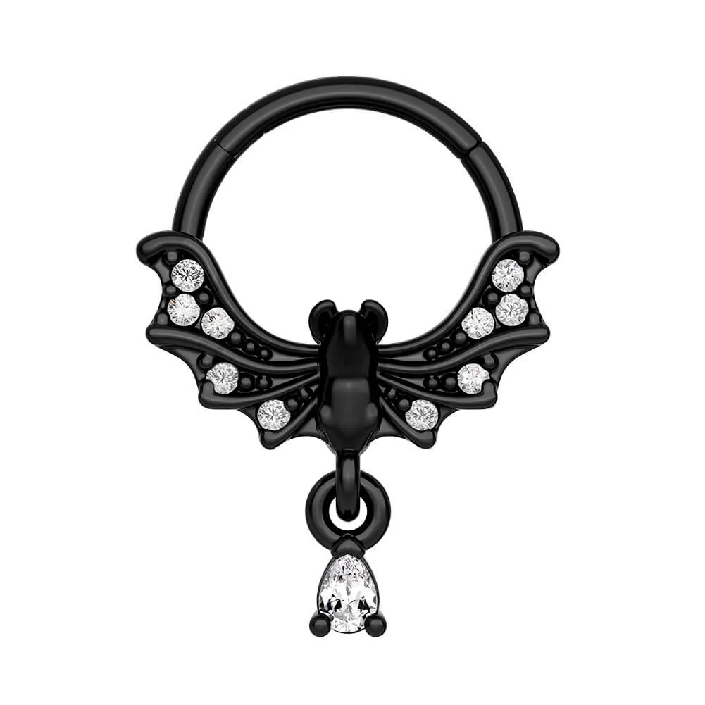 16G Bat Clear CZ Dangle Hinged Segment Septum Ring Helix Earring