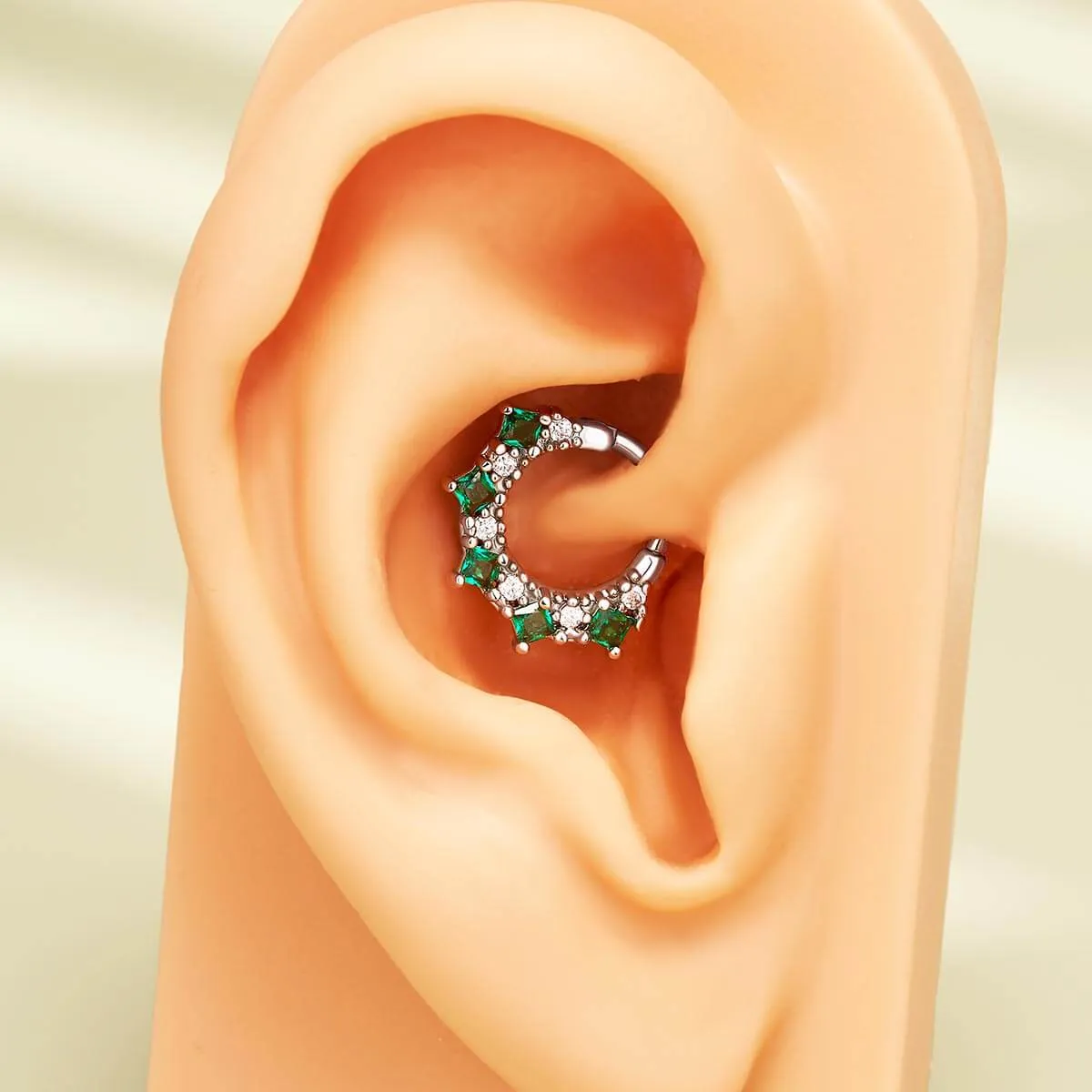 16G Green Gem & Clear CZ Cluster Clicker Septum Ring