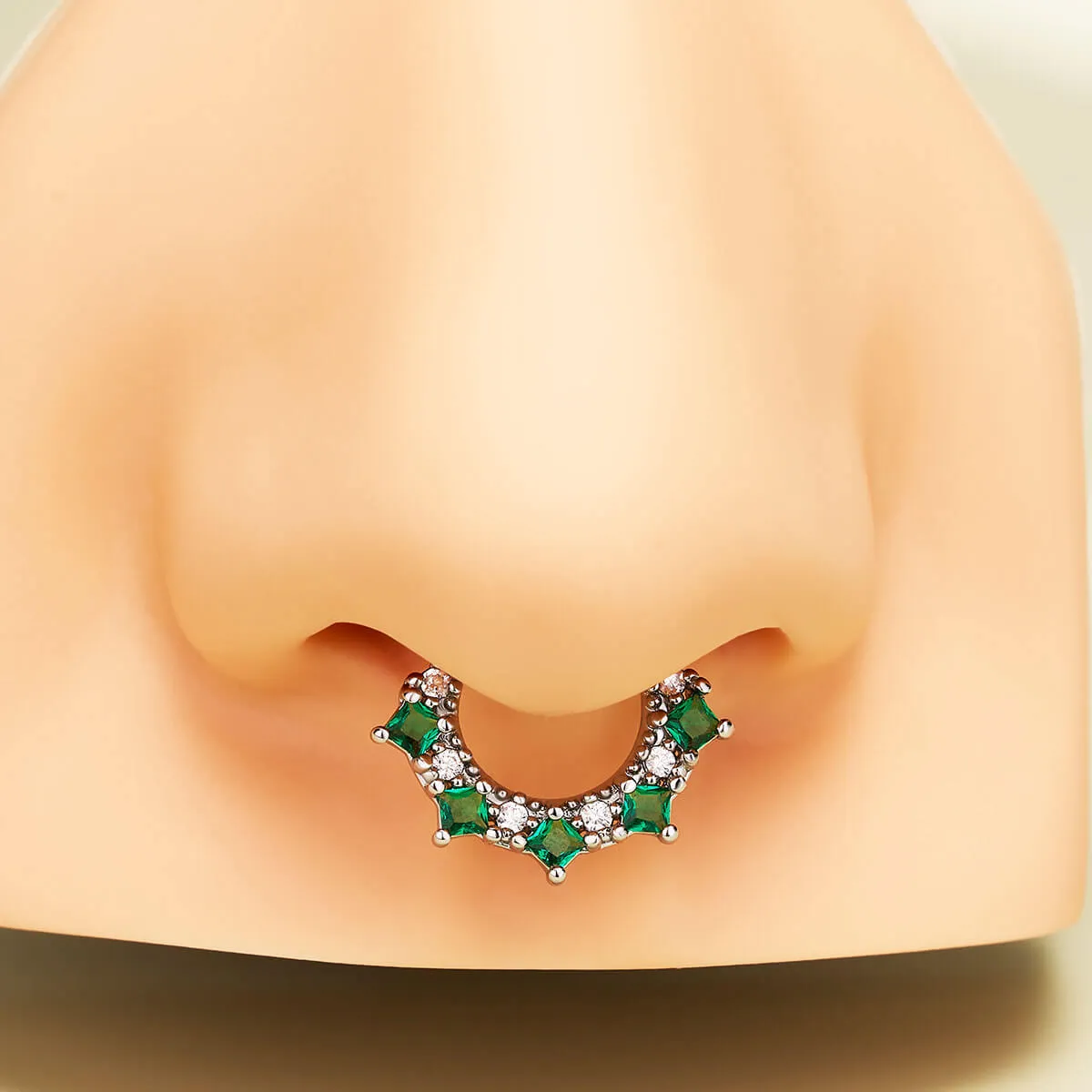 16G Green Gem & Clear CZ Cluster Clicker Septum Ring