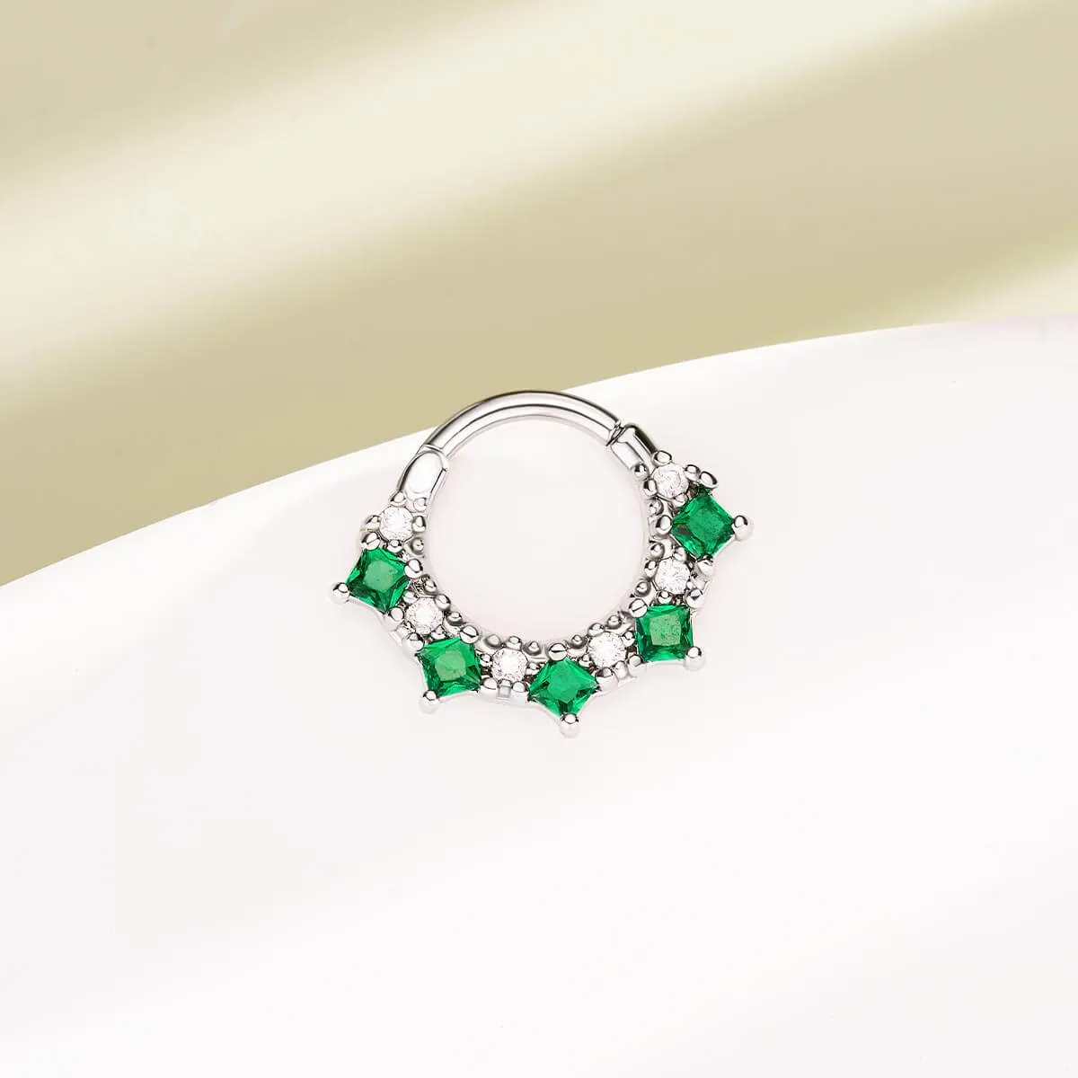 16G Green Gem & Clear CZ Cluster Clicker Septum Ring