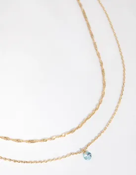 18ct Gold Plated Aquamarine Cubic Zirconia March Necklace Set