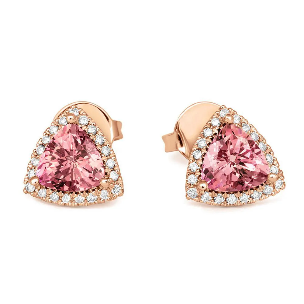 18ct Rose Gold 1.37ct Morganite Diamond Trillion Cut Earrings