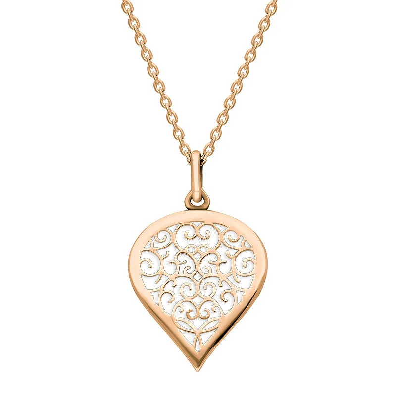 18ct Rose Gold Bauxite Flore Filigree Medium Heart Necklace