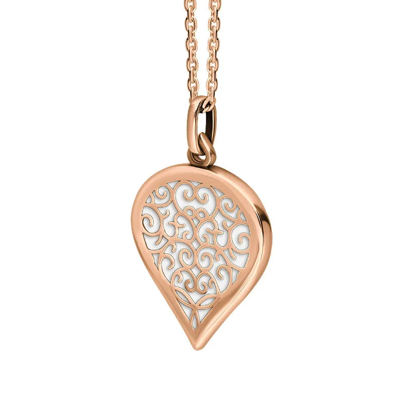 18ct Rose Gold Bauxite Flore Filigree Medium Heart Necklace