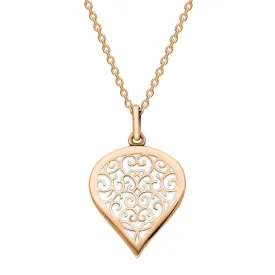 18ct Rose Gold Bauxite Flore Filigree Medium Heart Necklace