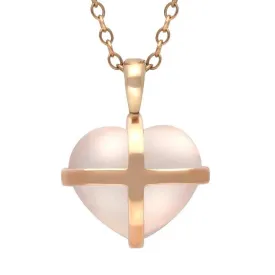 18ct Rose Gold Rose Quartz Small Cross Heart Necklace
