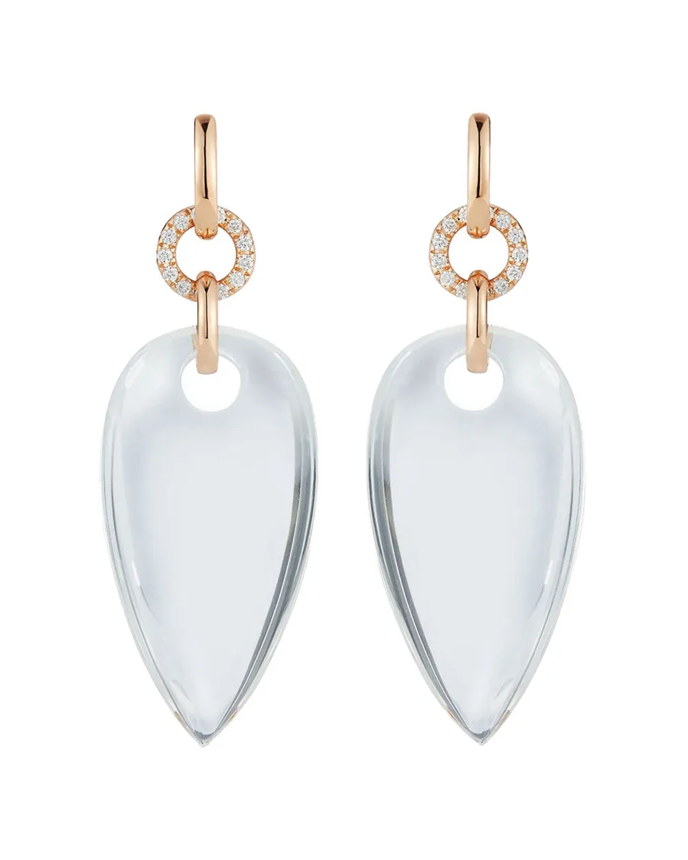 18k Rose Gold Bell Rock Crystal Pear Shaped Earrings