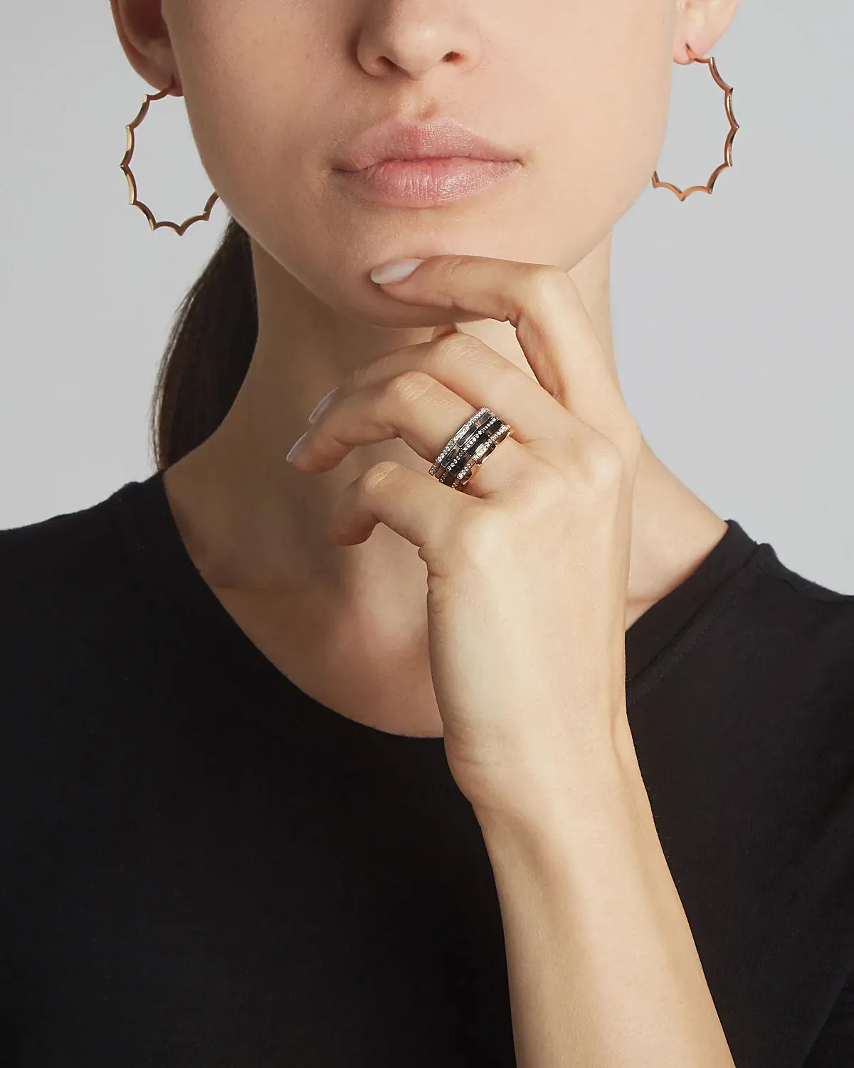 18k Rose Gold Clive Scalloped Hoop Earrings