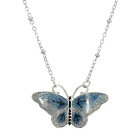 1928 Jewelry Butterfly's Dance Enamel Pendant Necklace 16"   3" Extender
