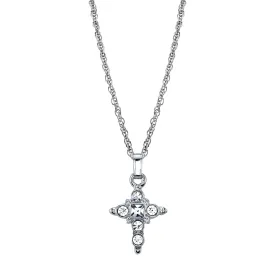 1928 Jewelry Clear Crystal Cross Pendant Necklace 16"   3" Extender