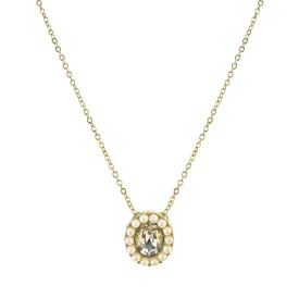 1928 Jewelry Crystal And Faux Pearl Accent Oval Pendant Necklace 16"   3" Extender