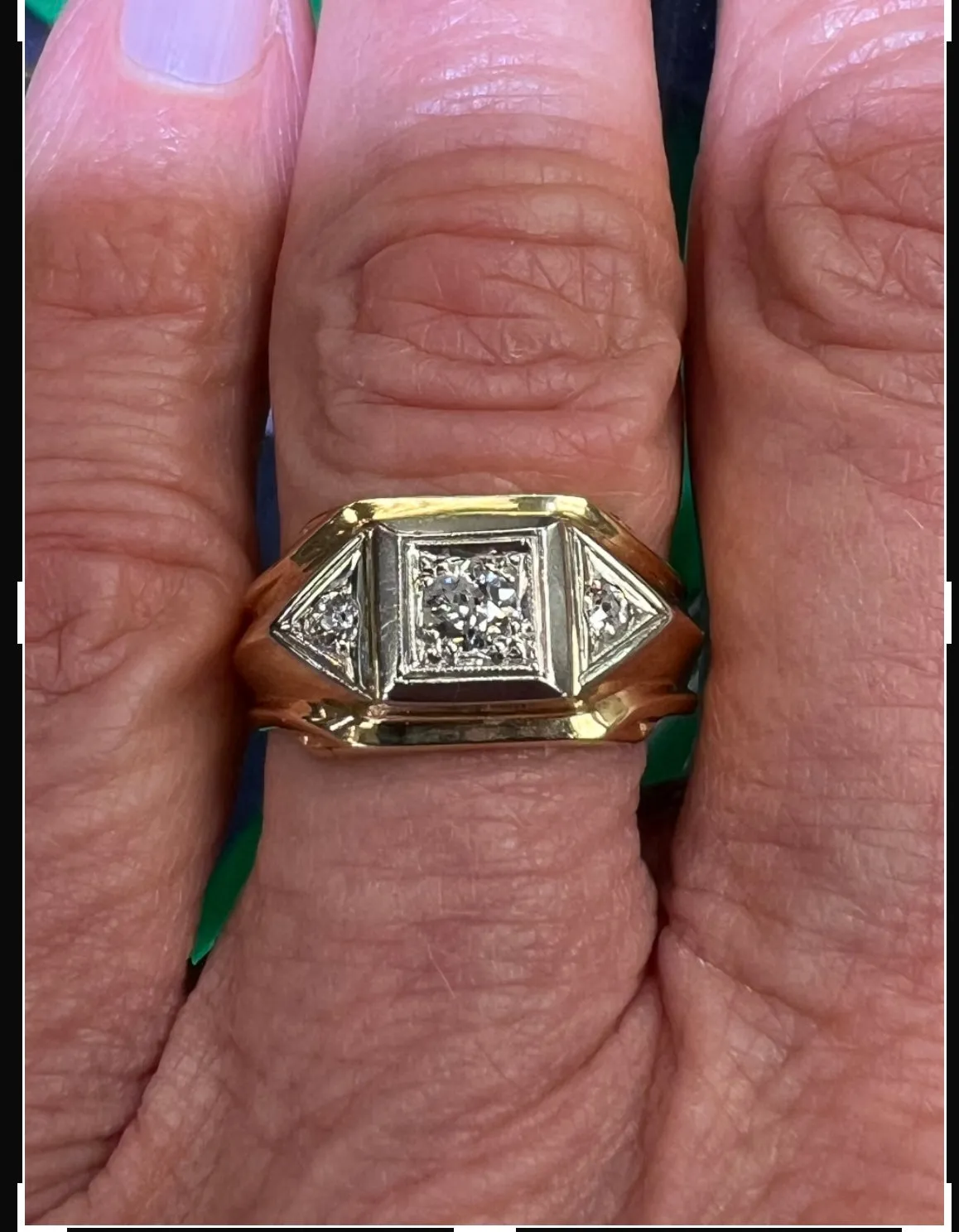 1950s Three Stone Diamond Mens Ring