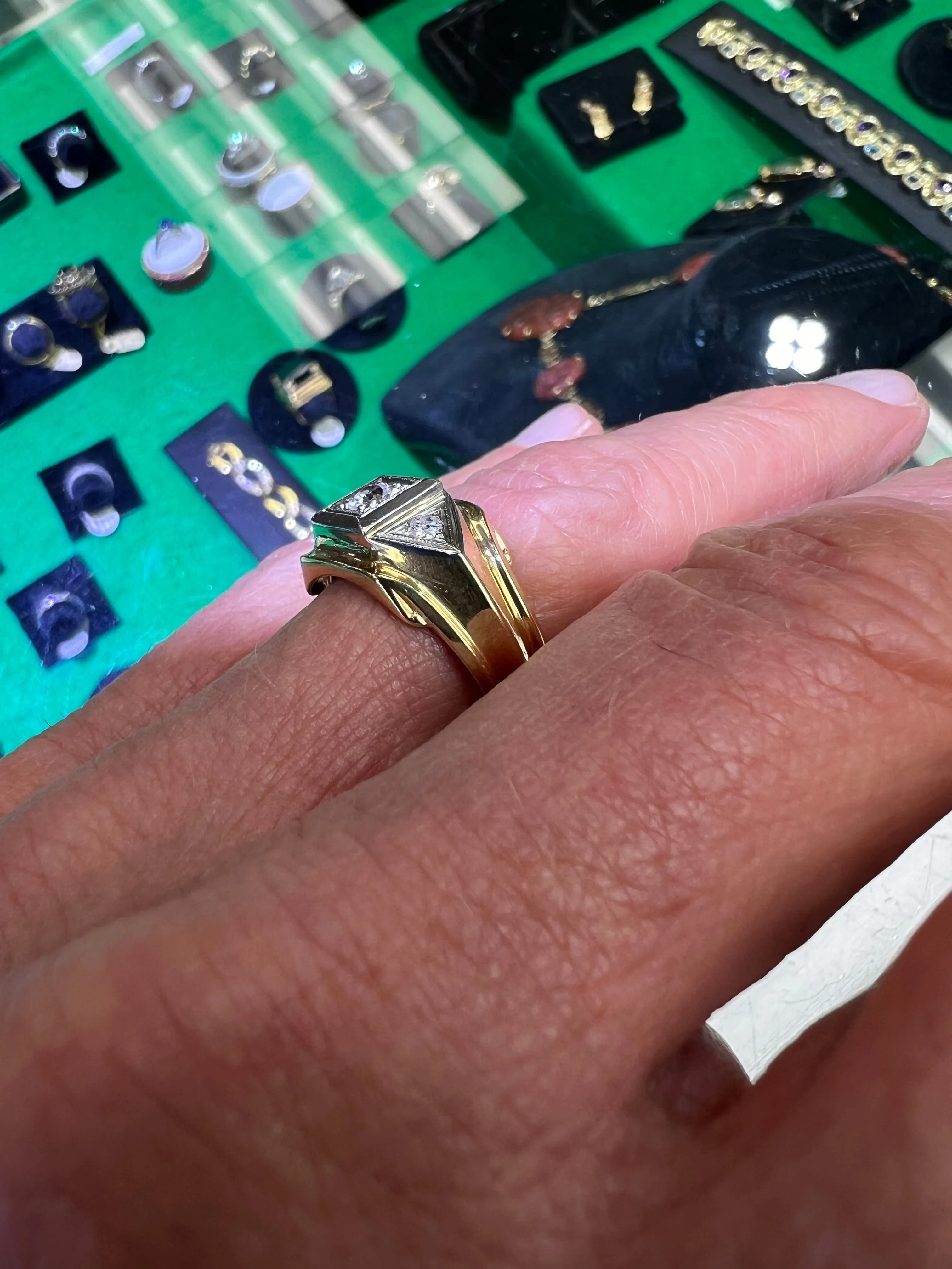 1950s Three Stone Diamond Mens Ring