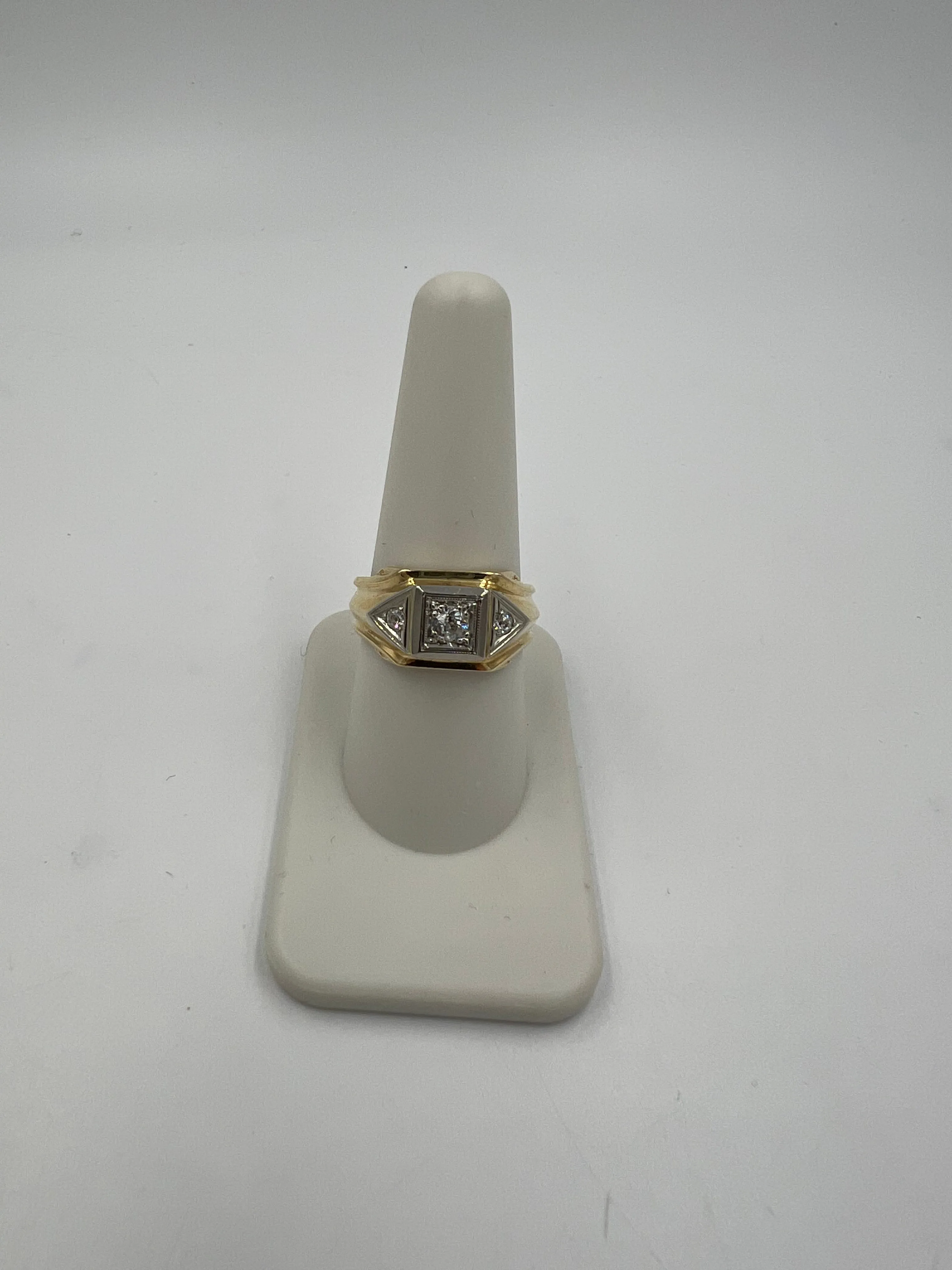 1950s Three Stone Diamond Mens Ring