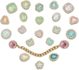 21 Pcs Bling Jewelry Charm Colorful Gems Rhinestone Shoe Decoration and Chain for Girls Valentine's Day Gifts