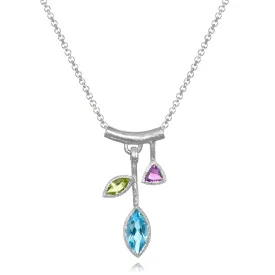 3 Stone Petal Pendant Blue Topaz – Small