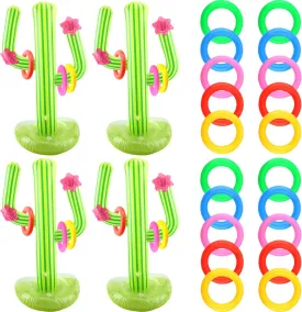 4 Pieces 26 Inch Jumbo Inflatable Cactus Ring Toss Games Giant Blow Up Inflatable Cactus Games for Pool Parties Mexican Taco Halloween Party Supplies Decorations