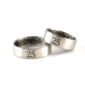 Engraved 25th Anniversary Silver Quarter Ring Set - 90% Pure Silver Gift