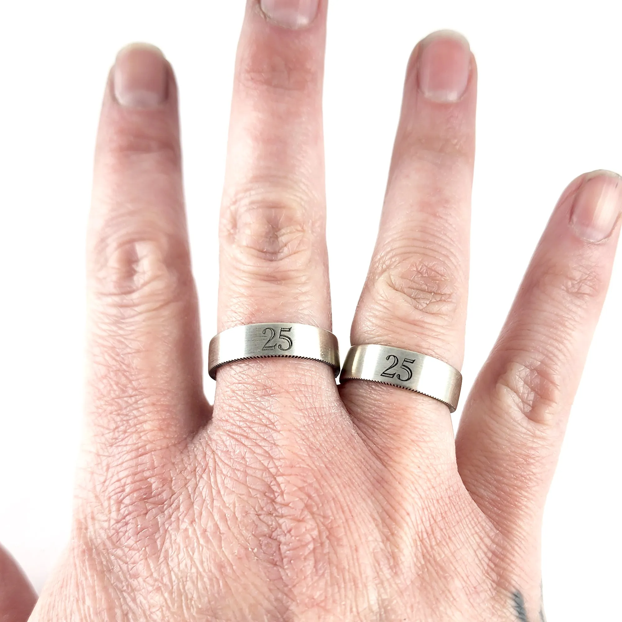 Engraved 25th Anniversary Silver Quarter Ring Set - 90% Pure Silver Gift