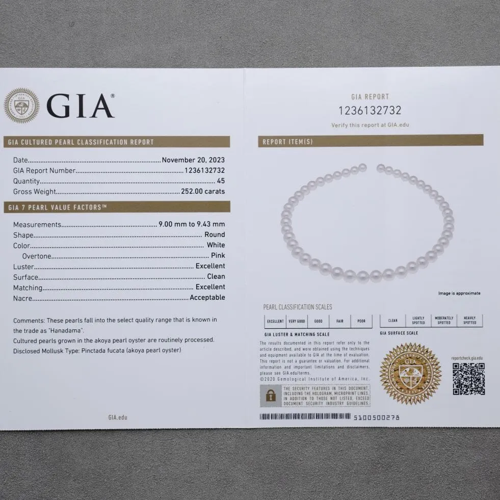 9.00-9.43 mm GIA Certified Hanadama Akoya Pearl Necklace