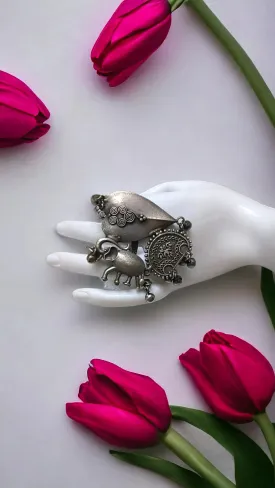 Aarani Silver Lookalike Oxidised Fusion Ring