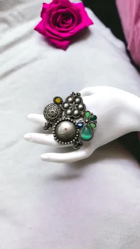 Aarunya Silver Lookalike Oxidised Fusion Ring