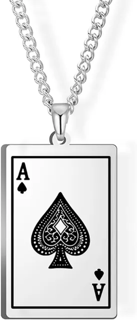 Ace of Spades Necklace for Men Poker A Playing Cards Pendant Stainless Steel Necklace Casino Fortune Punk Male Jewelry