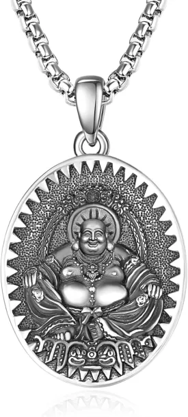 ADMETUS 925 Sterling Silver Zodiac Bodhisattva Amulet Necklace Buddha Talisman Protection Jewelry for Men with 2.5mm 22" 2" Round Box Chain