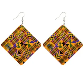 African Print Earrings | Square shaped Kente print wooden earrings