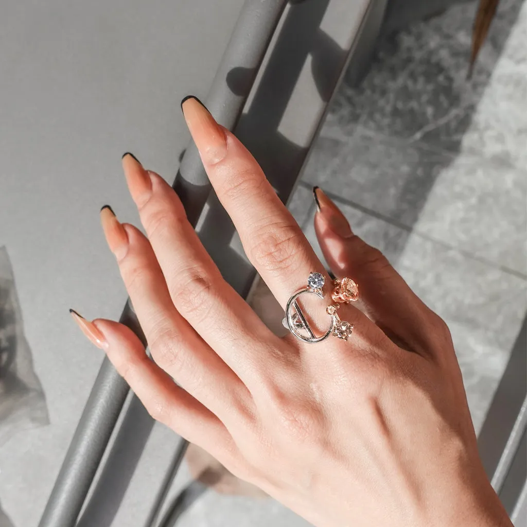 Alphabet C Ring [Champagne/White gems]